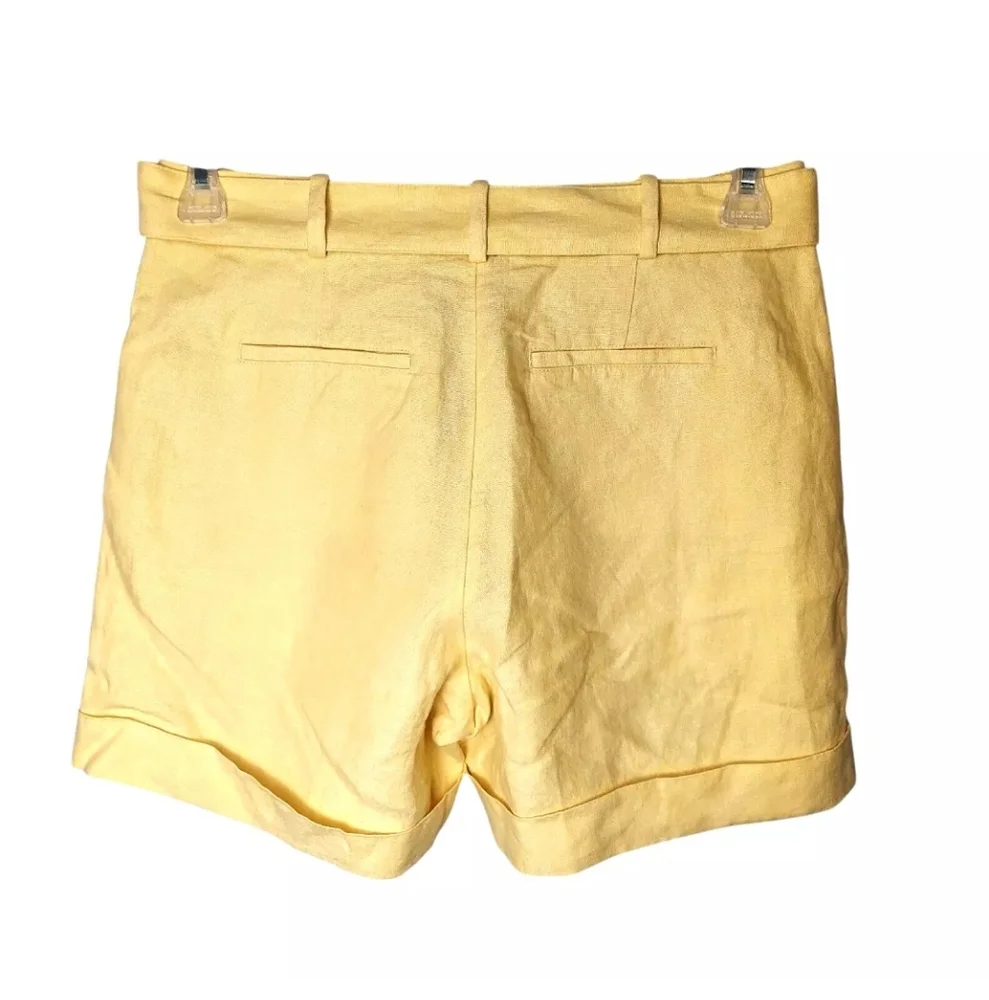 Polo Ralph Lauren Womens Shorts Size 12 Yellow Linen Relaxed Fit Roll Cuffs New